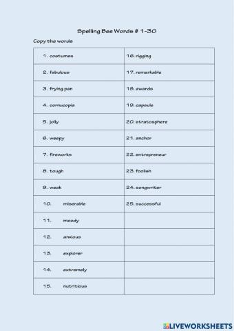 Spelling Bee Octubre Joaquin Herrera 1-25