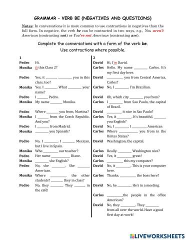 Verb be - Negatives and questions