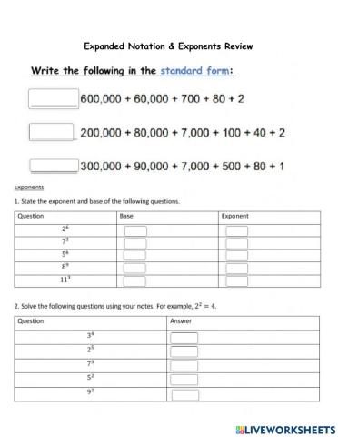 Exponents and Expanded Notation