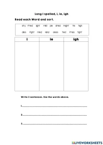 Long I spelled i, ie, igh