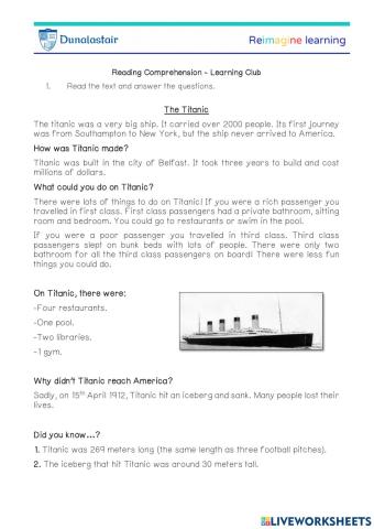 Reading Comprehension: Titanic