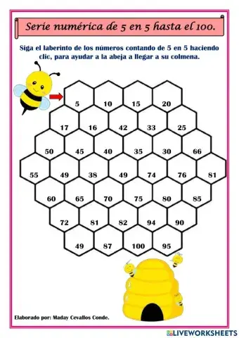 Serie numérica de 5 en 5 hasta el 100.