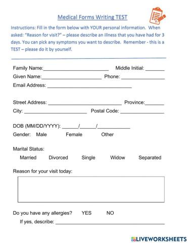 Medical Form Writing Test