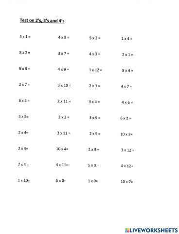 Mult. Facts 2's,3's,4's