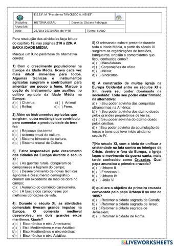 A BAIXA IDADE MÉDIA: O crescimento da produção Agrícola- O crescimento das cidades- O poder da Igreja: As cruzadas.