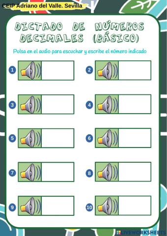 Dictado de números decimales.Básico