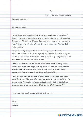 Personal Letter Writing Prompt