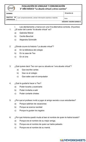 Comprensión Lectora Abuela virtual