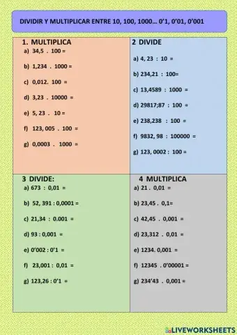 Multiplica divide entre 10 100... 0,1   0,01