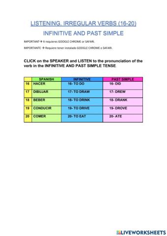 3-irregular verbs.infinitive - past simple 16-20.listening