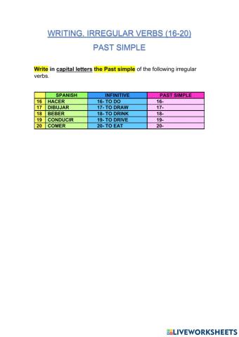 3-IRREGULAR VERBS.PAST SIMPLE 16-20.WRITING