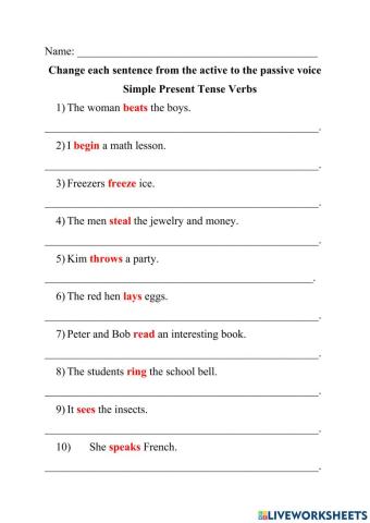 Active and Passive Voice Exercise - Simple Present Only