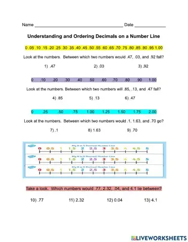 Ordering Decimals on a Number Line