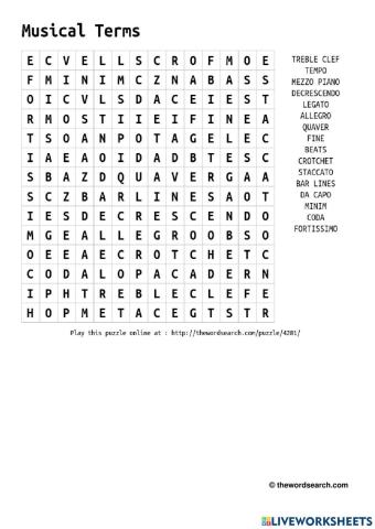 Music Terms Wordsearch