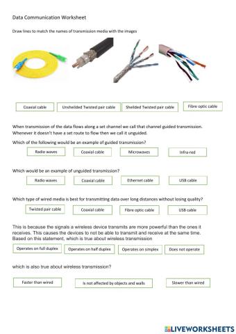 Data Communication-Devices and Media worksheet