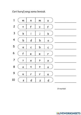 Cari huruf yang sama bentuk