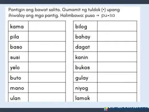 Pantig ng mga Salita