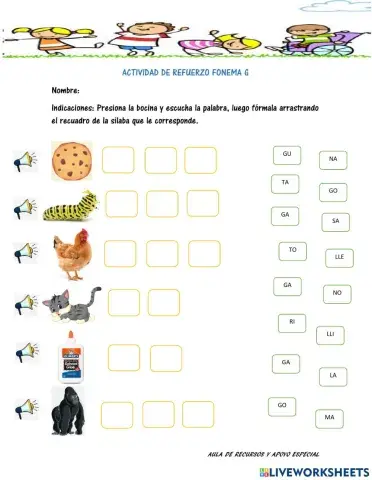 Palabras del fonema G