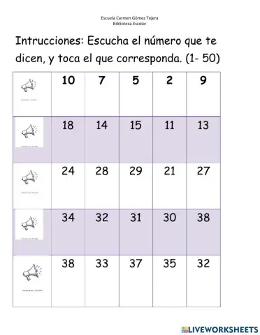 Reconocer números 1- 50