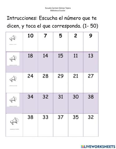 Reconocer números 1- 50