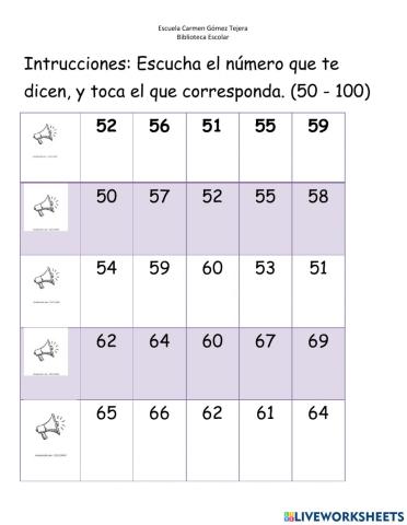 Reconocer números 50 -100