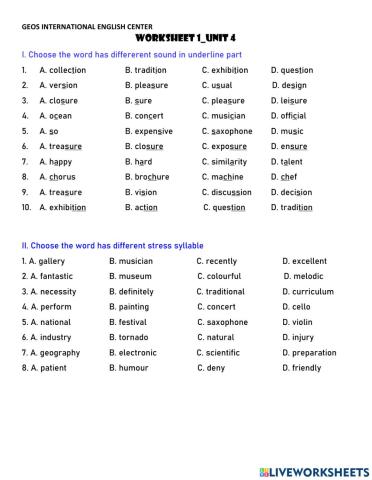 Worksheet 1-Unit 4-Grade 7
