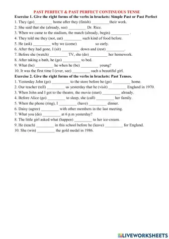 Past perfect & past perfect continuous tense