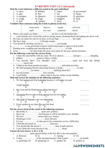 English 7-Review Unit 1-2-3 (B4-Advanced)