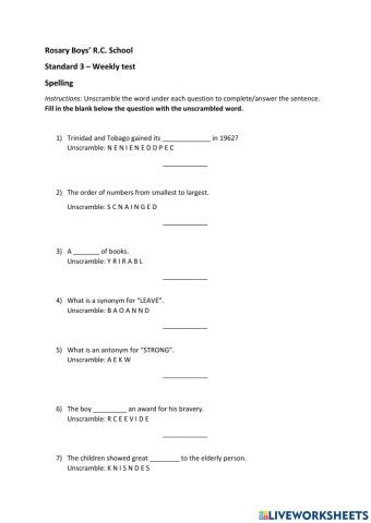 Spelling online exercise for Grade 4