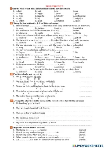 English 6-Test For Unit 3 (B4)