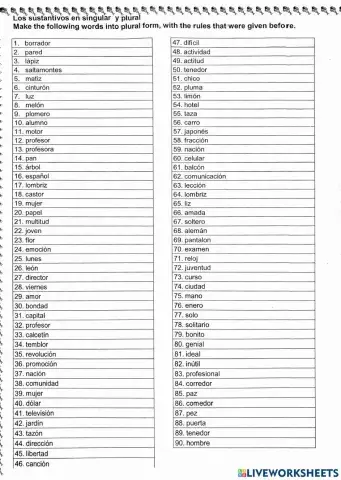 Spanish Plural nouns