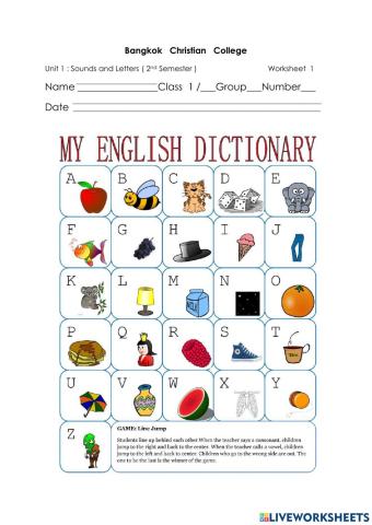 Worksheet 1 Alphabets