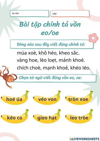 Bài tập chính tả vần eo, oe
