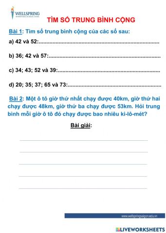 Toán: Tìm số trung bình cộng