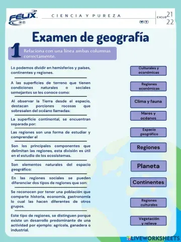 Examen geografía 6to
