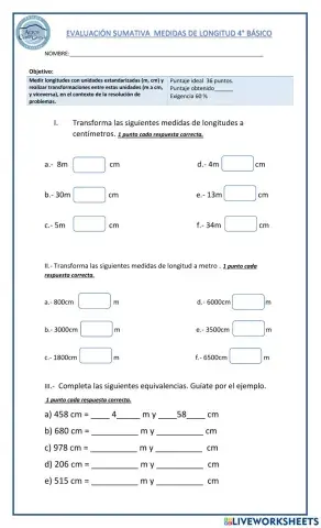 Evaluación sumativa de matemáticas