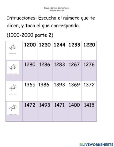 Reconocer números 1000 al 2000 parte b