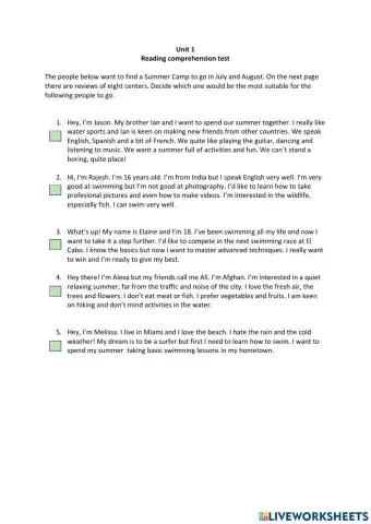 PET reading practice parts 1 and 2