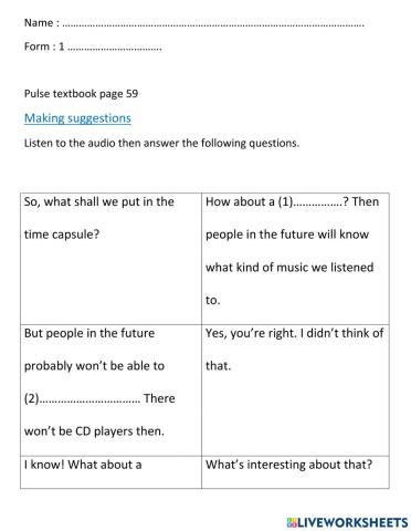 Making suggestion unit 5 pulse textbook