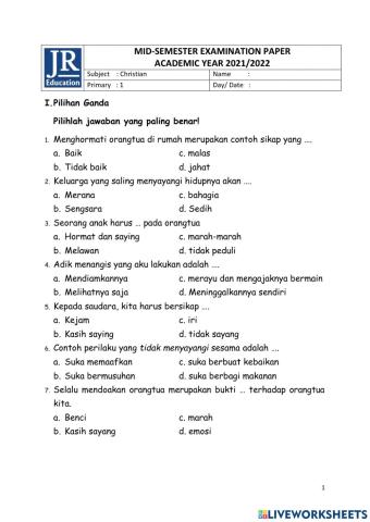 Mid Semester Christian P1