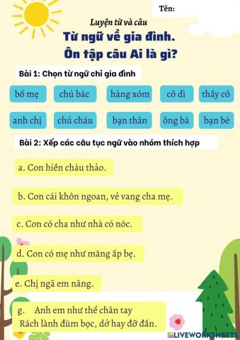 MRVT Gia đình. Ôn tập câu Ai là gì?