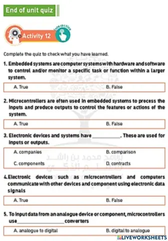 End of unit (3) Quiz