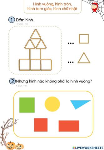 Toán. Tiết 3+4. Hình vuông, hình tròn, hình tam giác, hình chữ nhật