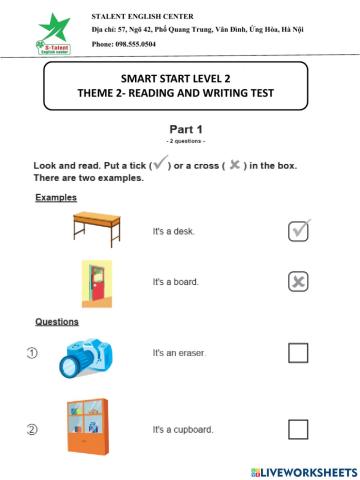Reading and Writing test Theme 2- Level 2