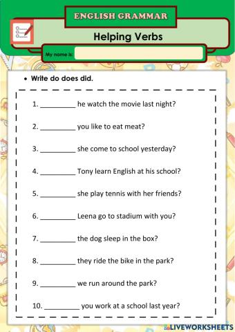 Helping Verb Do Does Did