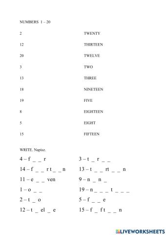 Numbers 1 - 20