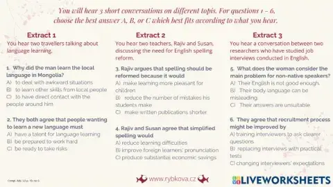 Languages - 3 extracts (listening)