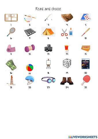 Read and choose free time equipment