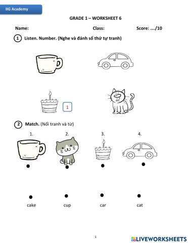 IIG-Grade 1-Worksheet 6