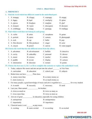 Y7 - Practice Unit 4 - Phonetics & Grammar
